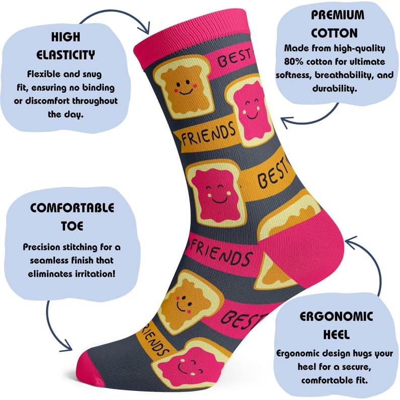 Funny Peanut Butter Jelly Socks - Unique Cotton Crew Gift for All