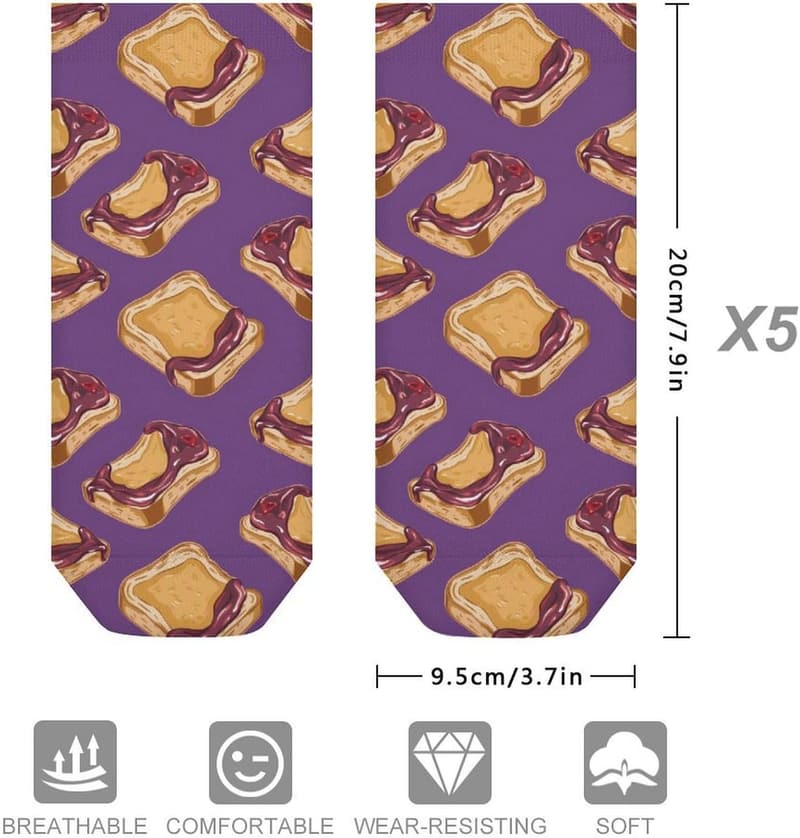 Funny Patterned Low Cut Ankle Socks for Men & Women (5 Pairs)