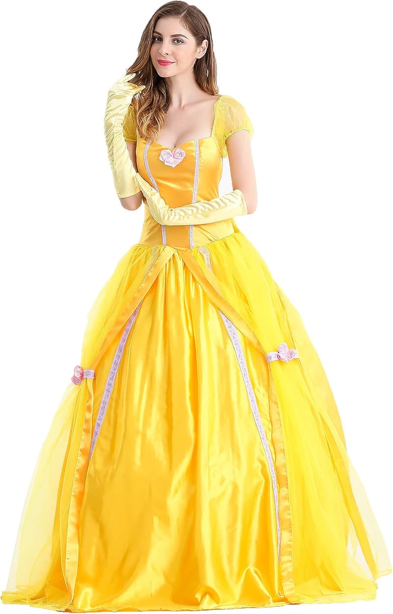 Women's Princess Belle Costume Ball Gown for Halloween