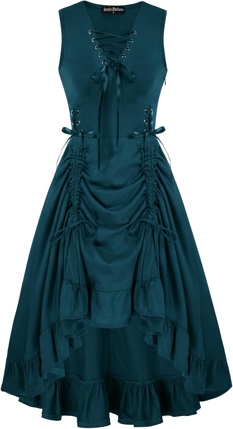 Scarlet Darkness Steampunk High-Low Dress for Cosplay