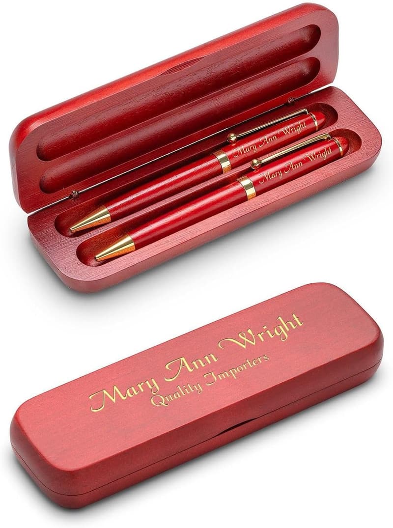 Personalized Cherrywood Pen & Pencil Box Set - Executive Gift