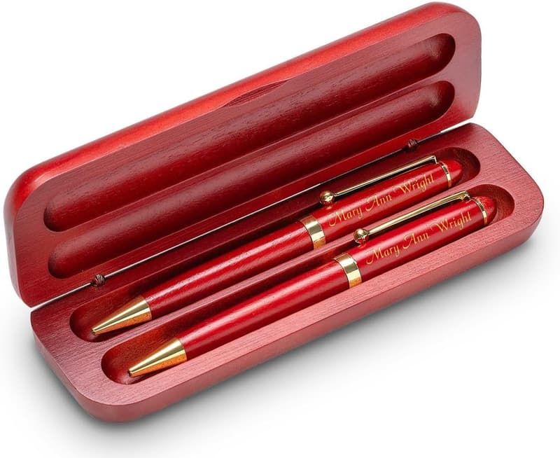Personalized Cherrywood Pen & Pencil Box Set - Executive Gift
