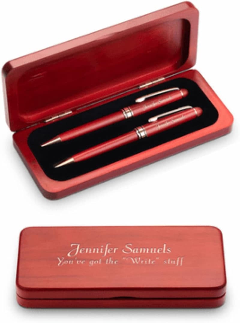 Cherry Finish Laser Engraved Pen & Pencil Set - Elegance Collection