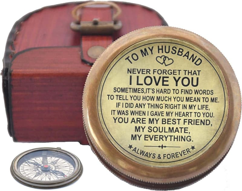 Engraved Brass Compass for Husband – Romantic Keepsake Gift