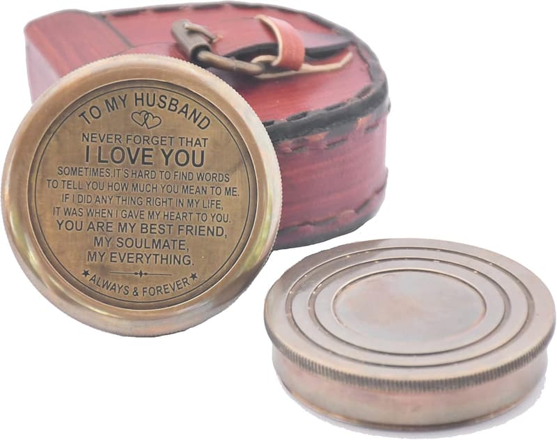 Engraved Brass Compass for Husband – Romantic Keepsake Gift