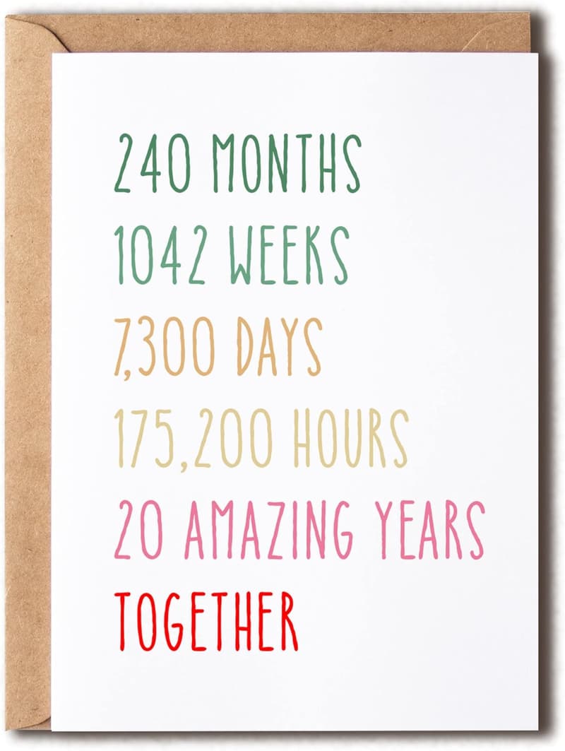 20th Anniversary Funny Card for Couples, 5 x 7 inches