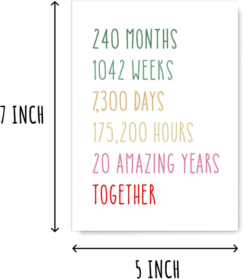 20th Anniversary Funny Card for Couples, 5 x 7 inches