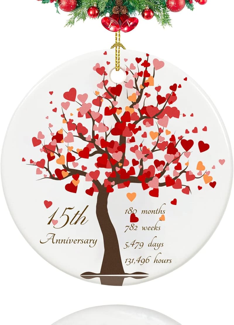 15th Anniversary Ceramic Ornament for Couples