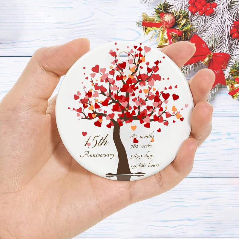 15th Anniversary Ceramic Ornament for Couples