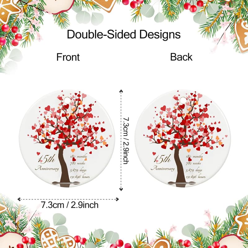 15th Anniversary Ceramic Ornament for Couples