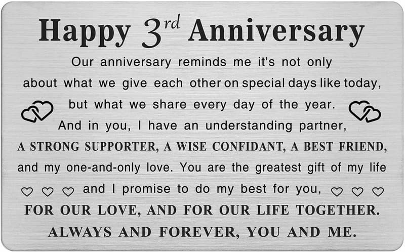 3rd Anniversary Metal Engraved Card for Couples
