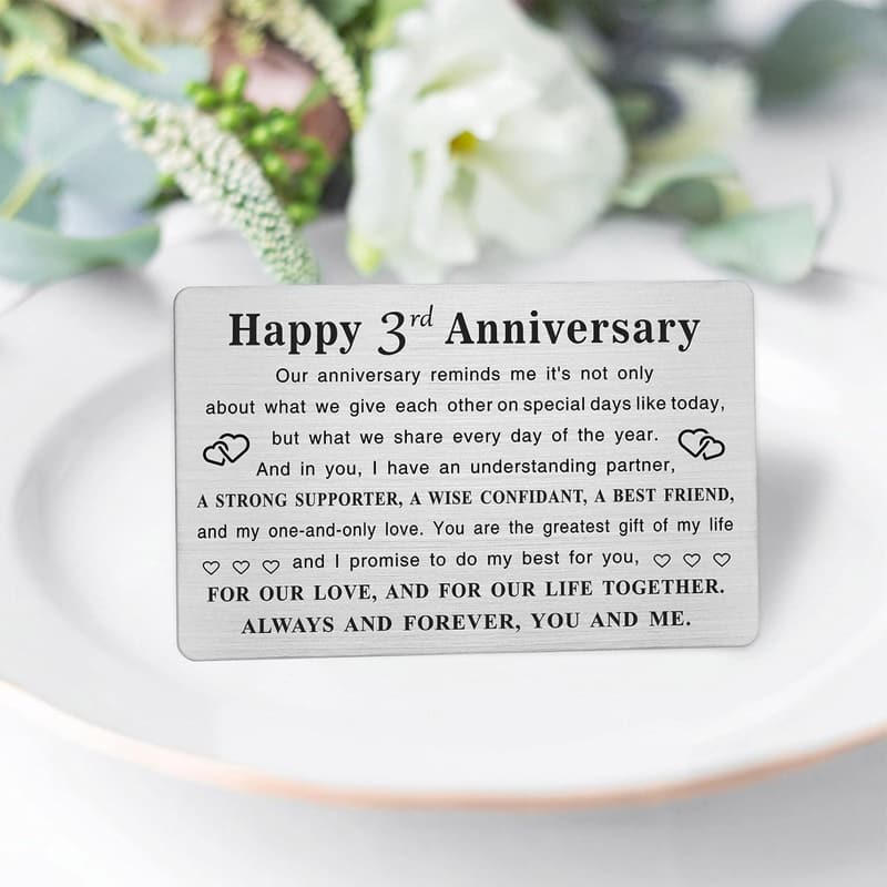 3rd Anniversary Metal Engraved Card for Couples