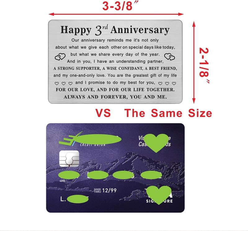 3rd Anniversary Metal Engraved Card for Couples