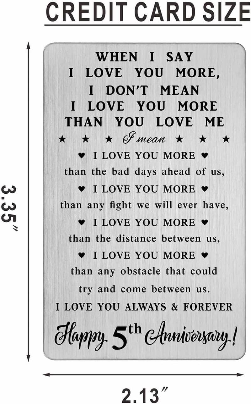 5th Anniversary Wallet Card Gift for Couples