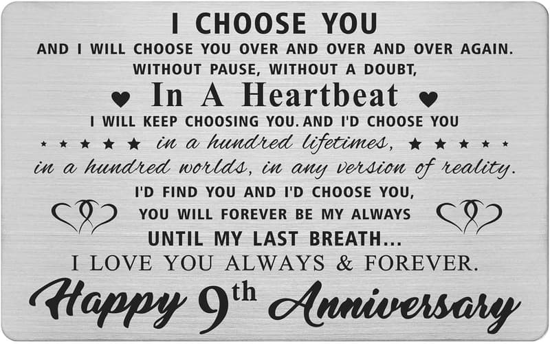 Happy 9th Anniversary Engraved Metal Wallet Insert for Him