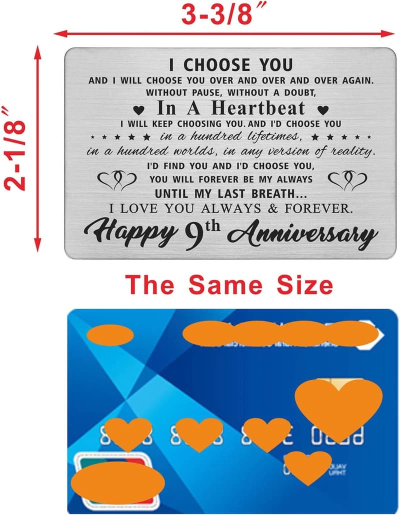 Happy 9th Anniversary Engraved Metal Wallet Insert for Him