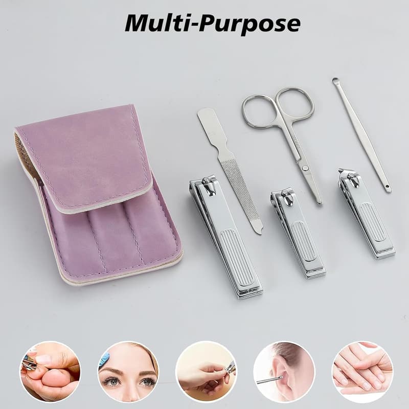 Christmas Nail Clipper Set for Women - 6-Piece Gift Case (Purple)
