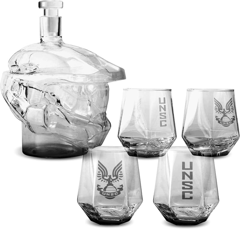 Halo Infinite Master Chief Helmet Whiskey Decanter Set with Glasses