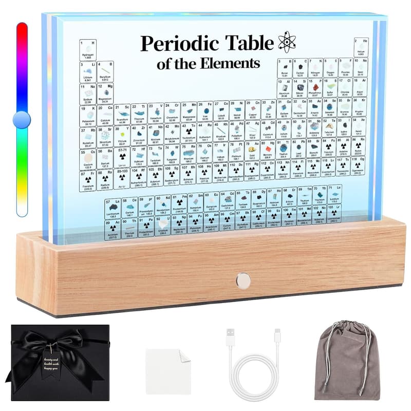 Upgraded Rechargeable Acrylic Periodic Table with Real Elements