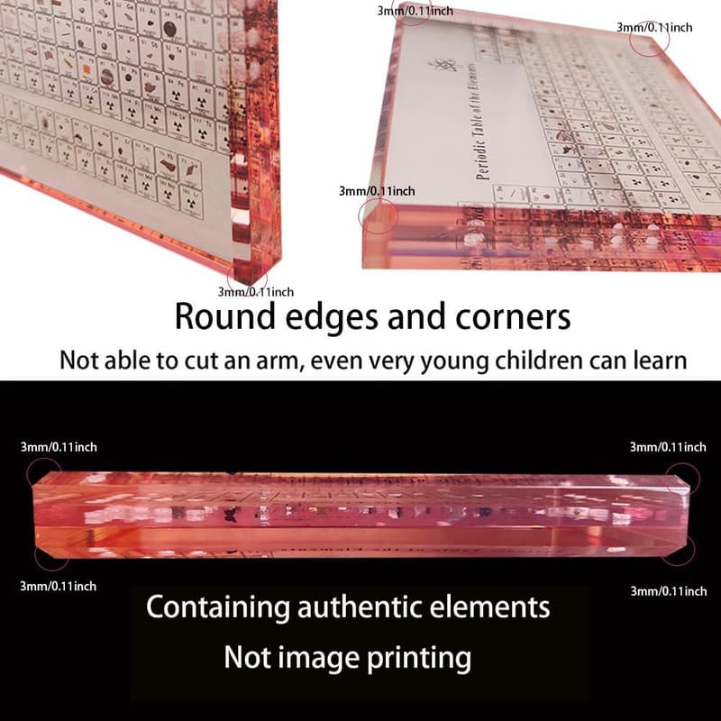 Periodic Table Display with Real Elements and Wooden Base