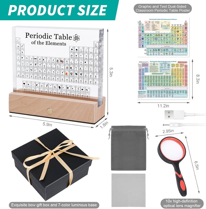 Periodic Table Display with 83 Real Elements – Science Gift