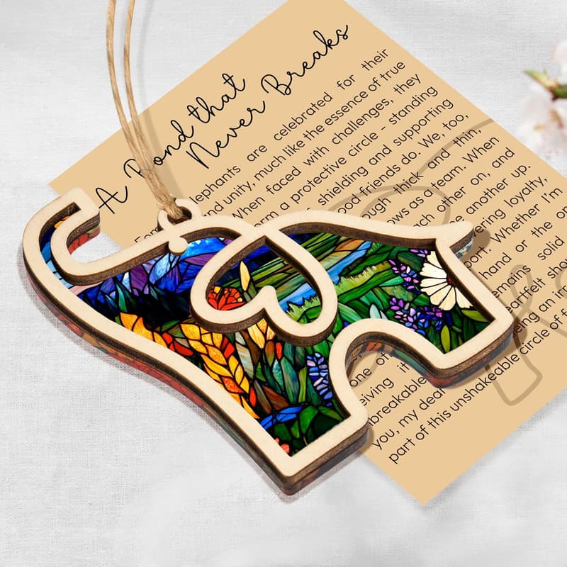 Friendship Birthday Gift: Elephant Ornament with Story Card