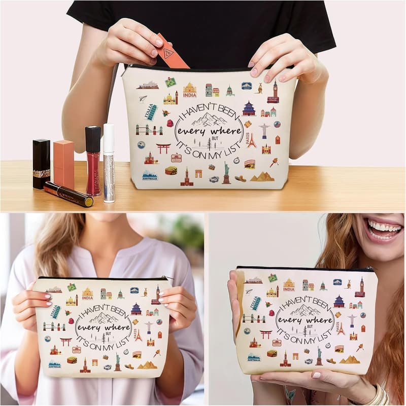 Travel-themed Makeup Bag for Women & Teens - 