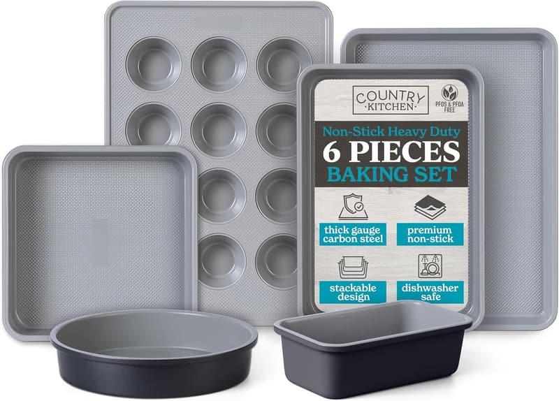Non-Stick Heavy Duty Baking Pans Set - 6 Pc Black Bakeware