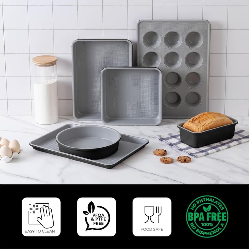 Non-Stick Heavy Duty Baking Pans Set - 6 Pc Black Bakeware