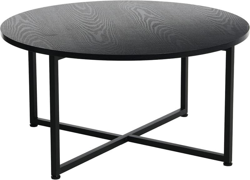 Jamestown Round Coffee Table - Black Oak Wood & Metal