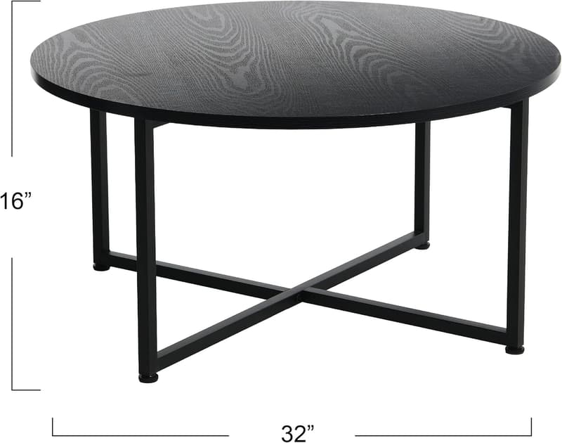 Jamestown Round Coffee Table - Black Oak Wood & Metal