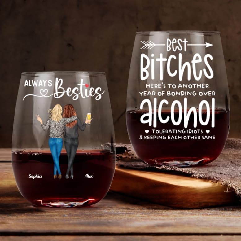 Personalized Stemless Wine Glass - Friendship Gift for Women
