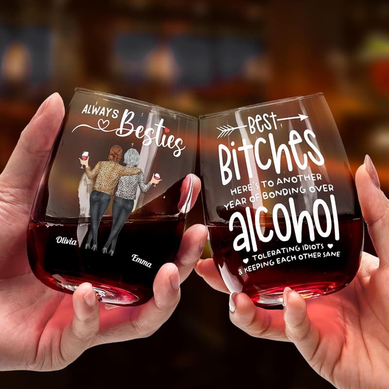 Personalized Stemless Wine Glass - Friendship Gift for Women