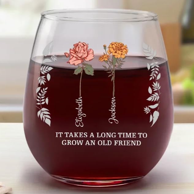 Personalized Birth Month Flower Wine Glass for Friends
