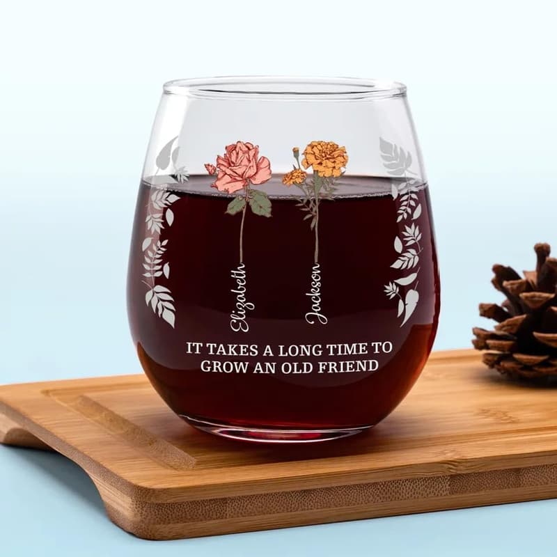 Personalized Birth Month Flower Wine Glass for Friends