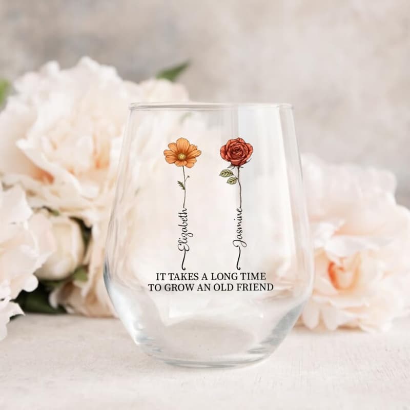 Personalized Birth Month Flower Wine Glass for Best Friends