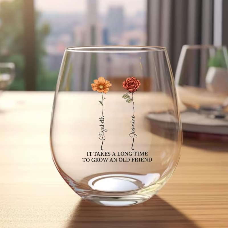 Personalized Birth Month Flower Wine Glass for Best Friends