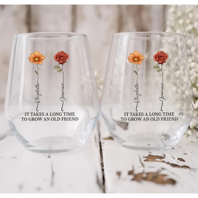 Personalized Birth Month Flower Wine Glass for Best Friends
