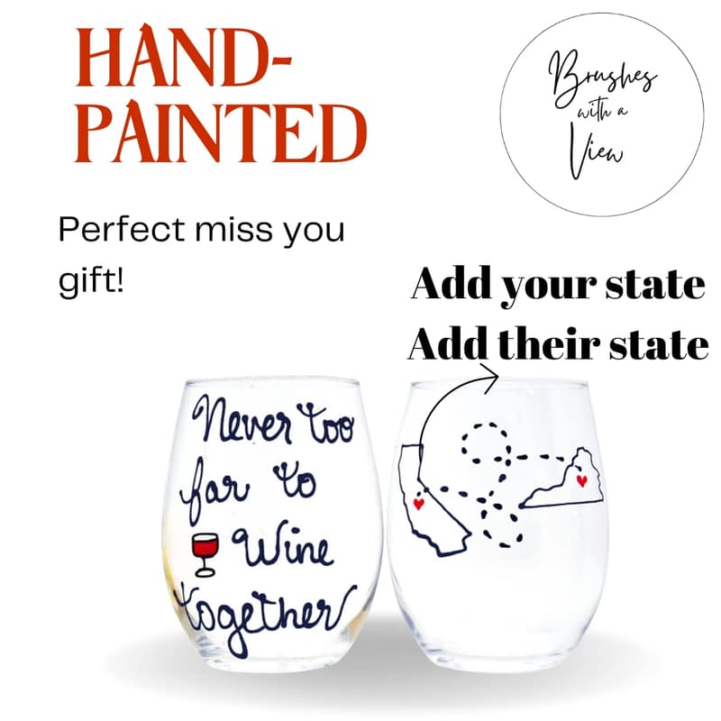 Personalized Long Distance Wine Glass - Friendship Gift