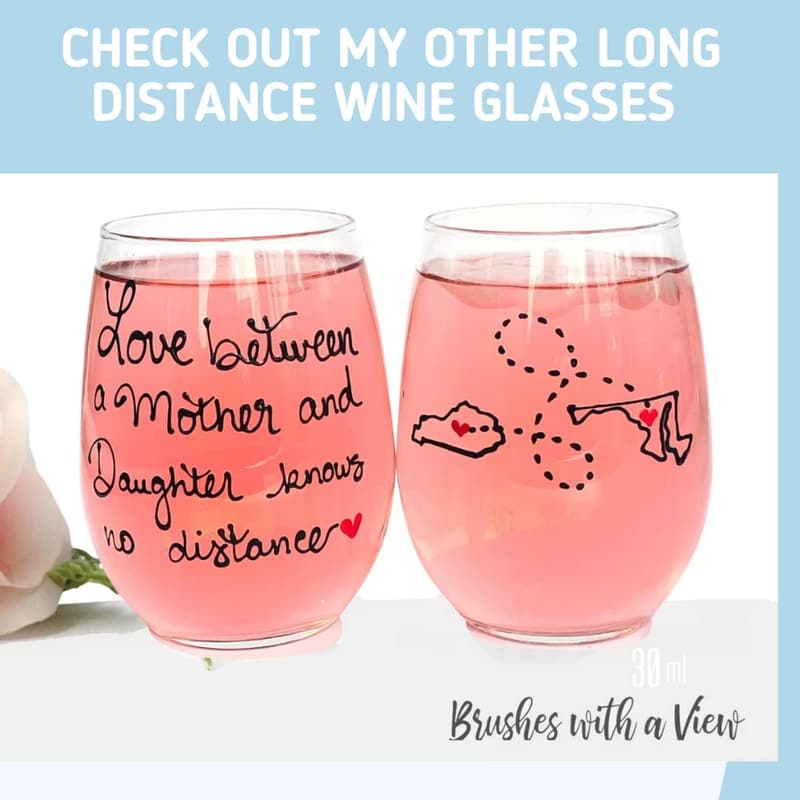 Personalized Long Distance Wine Glass - Friendship Gift