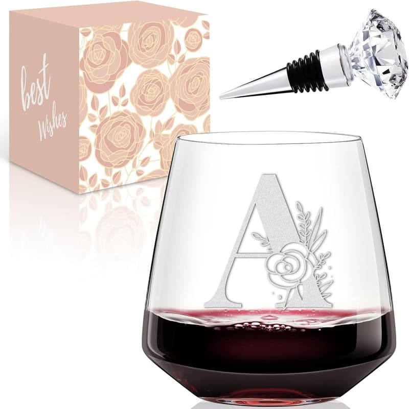 Custom Etched Wine Glass for Her - Personalized Initial | Birthday Gift