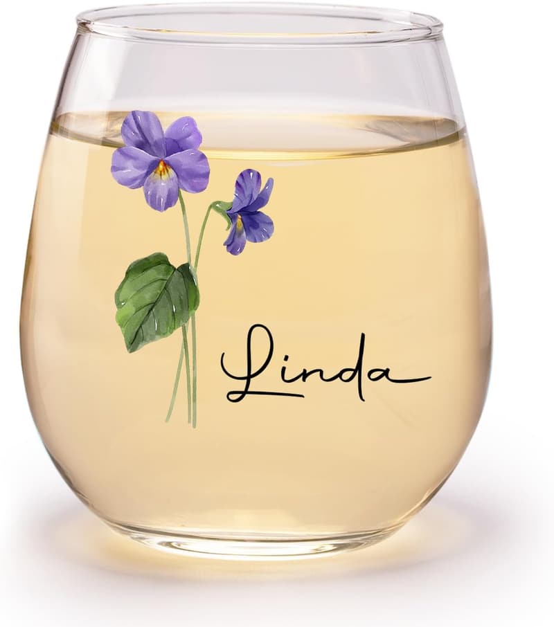 Personalized Birth Month Flower Wine Glass for Friends