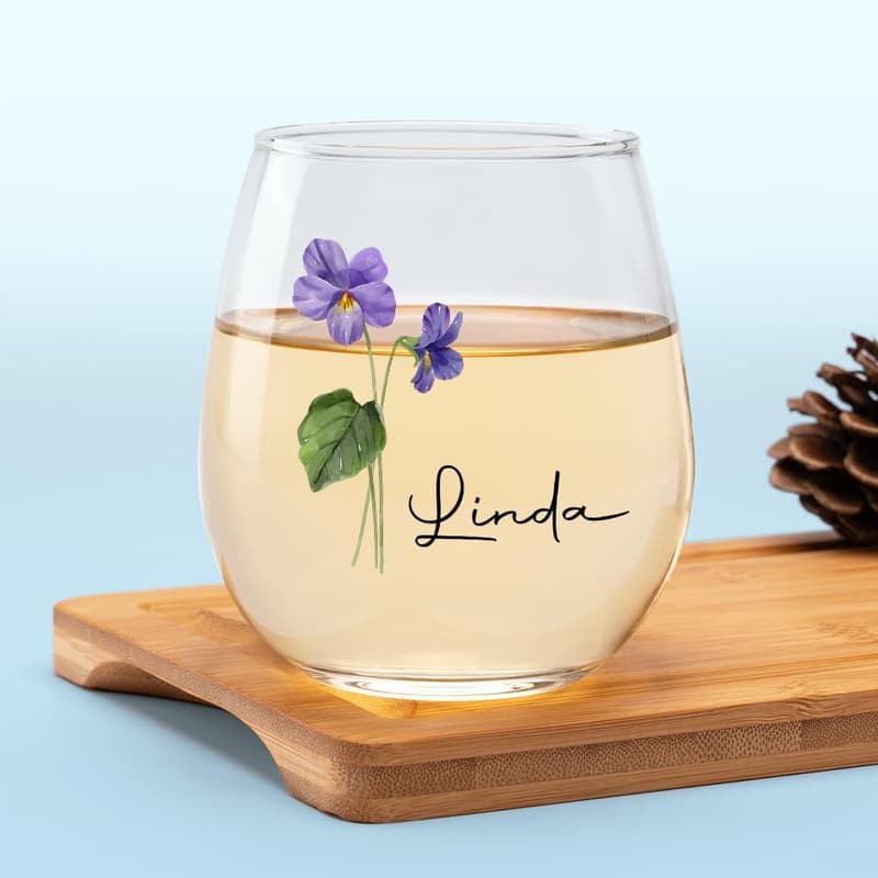 Personalized Birth Month Flower Wine Glass for Friends