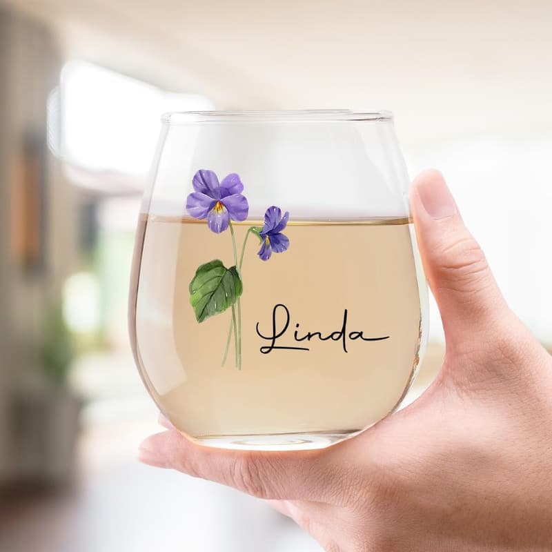 Personalized Birth Month Flower Wine Glass for Friends
