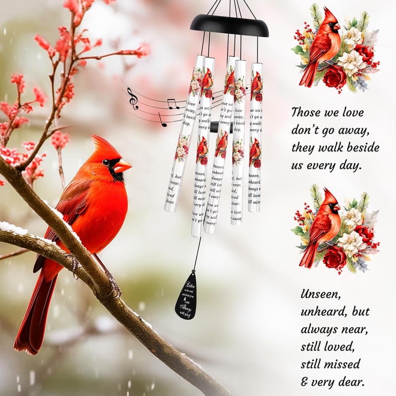 Sympathy Gift: Cardinal Wind Chimes for Loss of Loved One