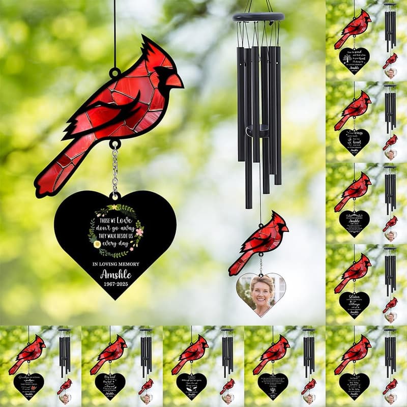Custom Cardinal Wind Chimes for Memorial Sympathy Gift