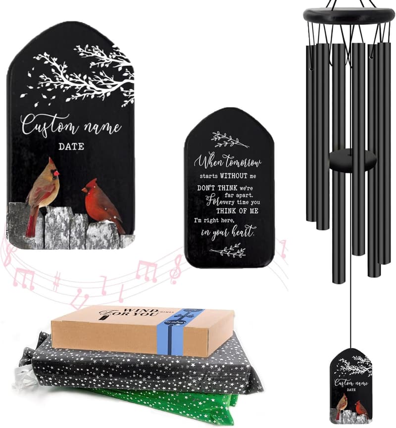 Sympathy Wind Chimes - Personalized Cardinal Remembrance Gift