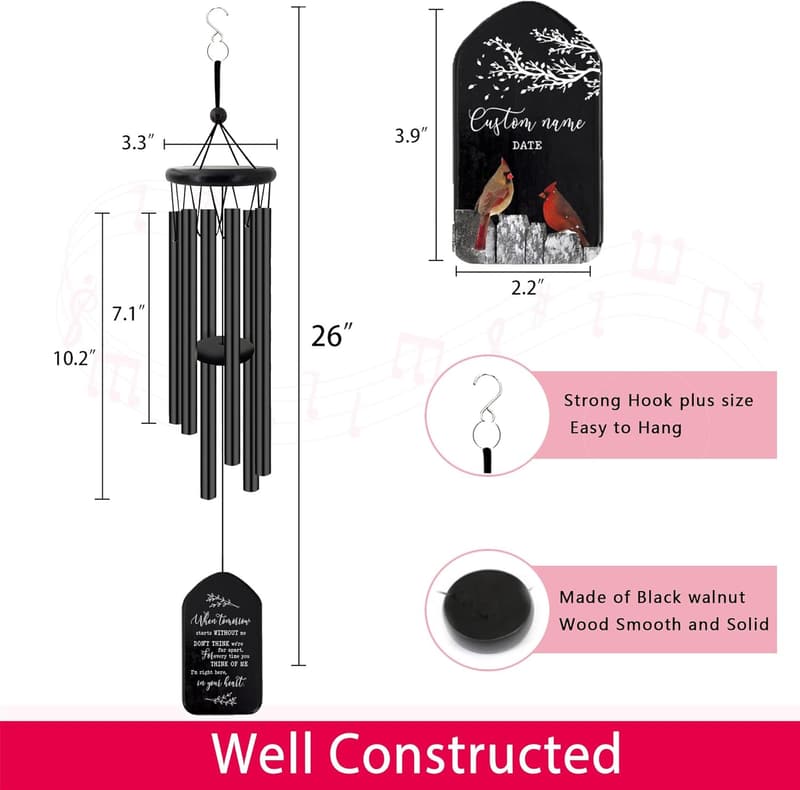 Sympathy Wind Chimes - Personalized Cardinal Remembrance Gift