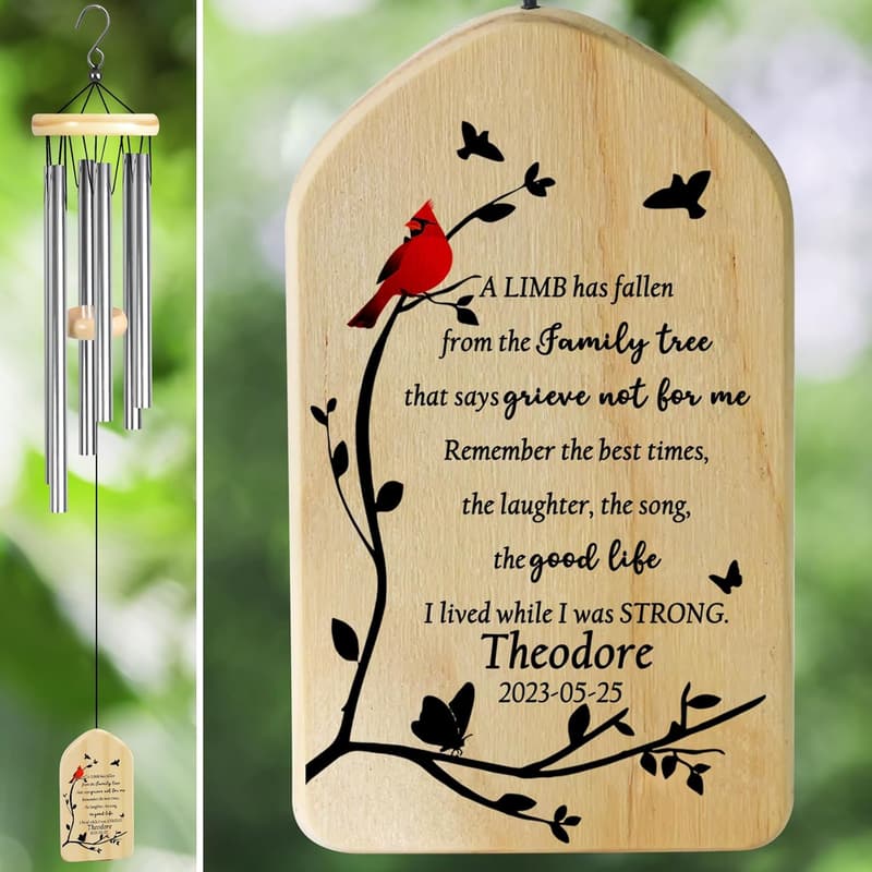 Personalized Cardinal Wind Chimes - Memorial Sympathy Gift