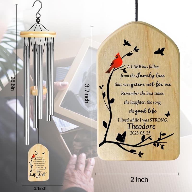Personalized Cardinal Wind Chimes - Memorial Sympathy Gift